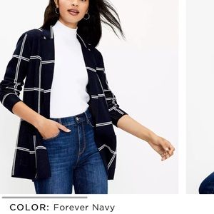 Plaid Pocket Sweater Blazer. Navy. Never worn but tag removed.